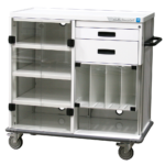 Double endoscopy cart with locking drawers and clear plastic doors