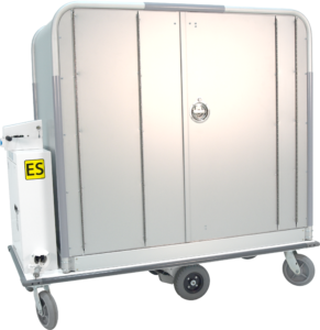 Motorized cart with fully enclosed supply cabinet
