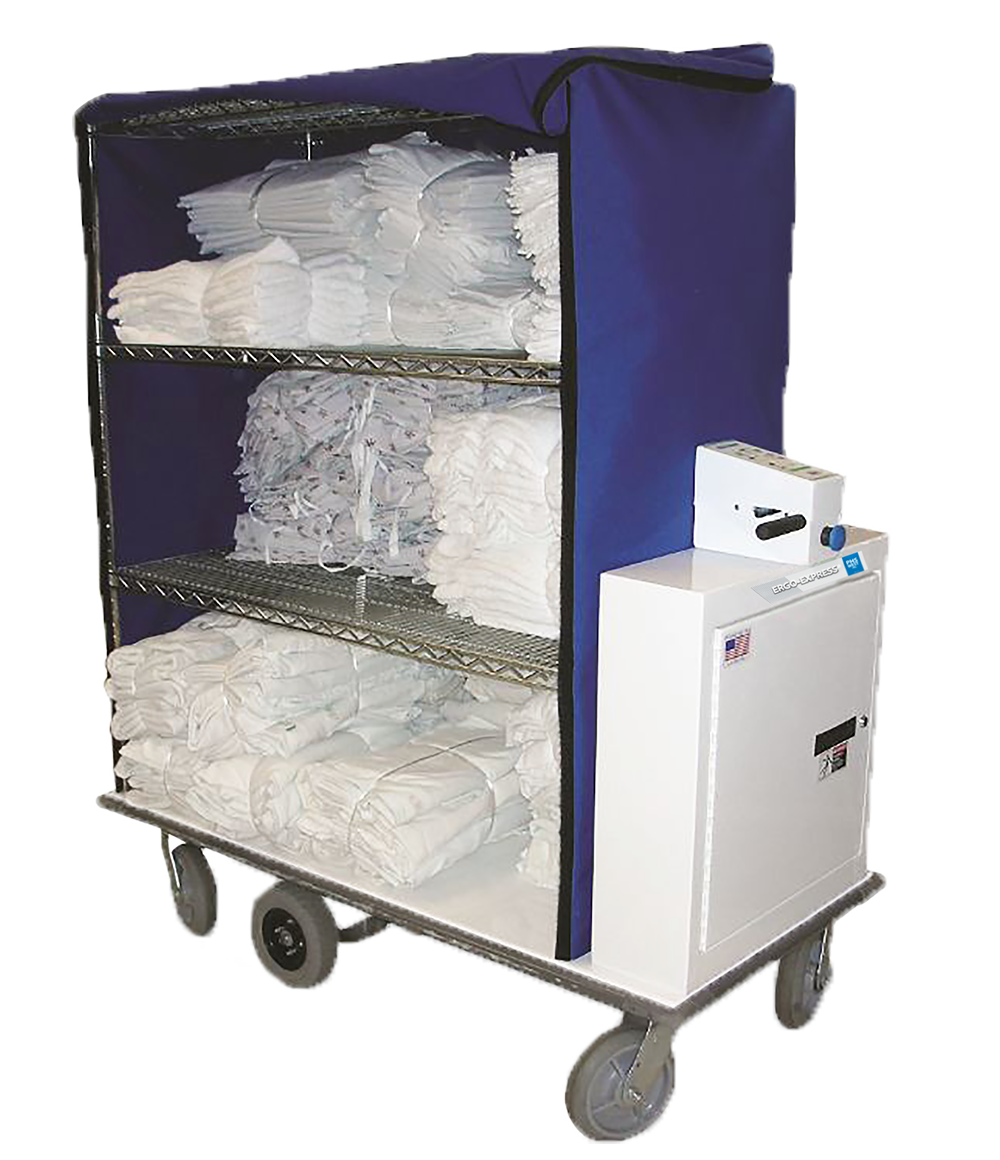 Ergo-Express motorized wired shelved linen cart