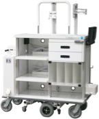 Featherweight motorized double endoscopy travel cart with locking storage drawers and tank holder - small