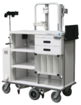 Motorized double endoscopy travel cart with breakaway monitor cart and keyboard tray