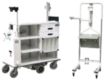 Motorized double endoscopy travel cart with detached breakaway monitor stand - angled