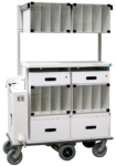 Motorized double endoscopy travel cart with full riser kit and vertical storage cabinets