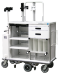 Motorized double endoscopy travel cart with vertical storage cabinet