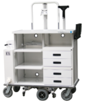 Motorized double endoscopy travel cart with breakaway monitor cart