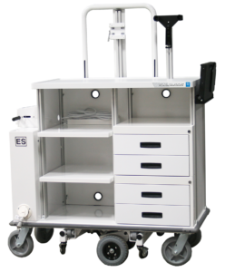 Motorized double endoscopy travel cart with breakaway monitor cart