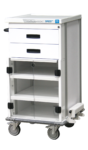 Single short endoscopy cart with locking drawers and clear doors