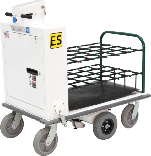 Ergo-Express motorized cart with shortened deck and oxygen tank rack - front