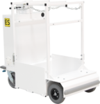 Motorized platform cart with custom storage for large tanks - back