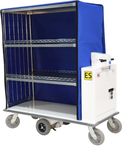 Ergo-Express motorized cart with semi-enclosed wire shelves