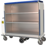 Motorized cart with semi-enclosed supply cabinet