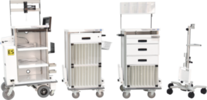 Featherweight SPECs motorized endoscopy cart with various supply carts