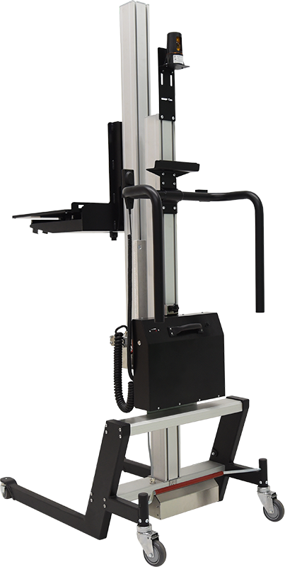 The server rack lifter racing away from the viewer with the platform raised half way